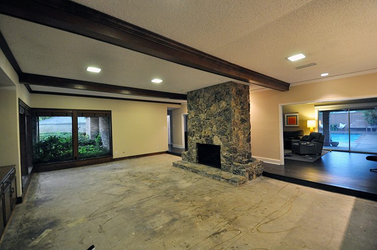 living room with concrete floor