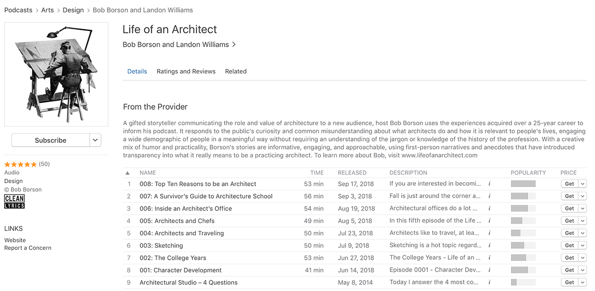 Life Of An Architect Podcast ITunes Page | Life Of An Architect