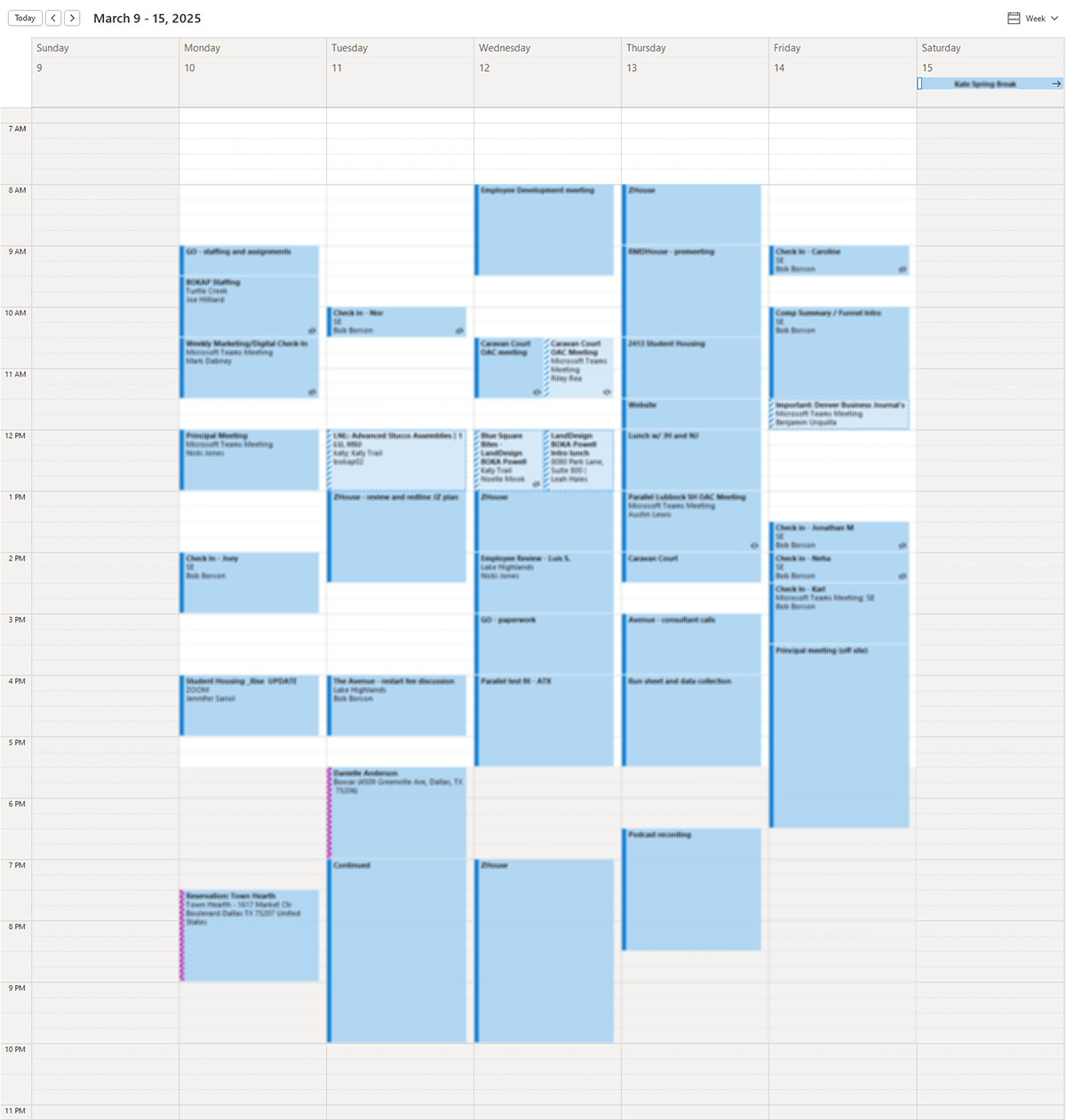 the work calendar for Dallas Architect Bob Borson - A Week in the Life of an Architect