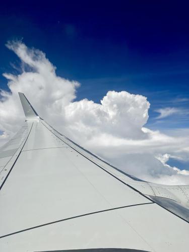 Looking out the window of an airplane